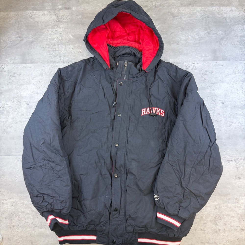 Vintage Atlanta Hawks NBA Hardwood‎ Classics Puffer Jacket Mens Large Black Red